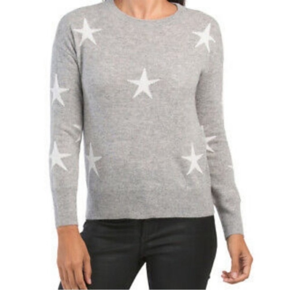 Magaschoni 100% Cashmere Star Knit Gray Sweater‎ Medium